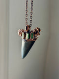 Mako Fossil Shark Tooth Necklace/ Green Paprok Tourmaline/ Garnet Copper Necklace