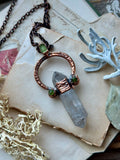 Double Terminated Tibetan Quartz/Green Garnet/ Peridot Copper Necklace