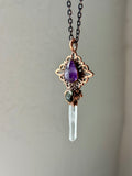 Mandala Clear Quartz/ Amethyst/ Obsidian Copper Necklace