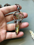 Moldavite/ Star Rutile/ Raw Hessonite Garnet/ Hypersthene Copper Necklace