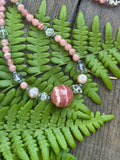 Rhodochrosite/ Herkimer Diamond/ Amethyst Beaded Sterling Silver Necklace