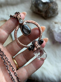 Clear Quartz, Hypersthene, Onyx, Moonstone Copper Necklace Pendant