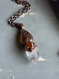 Copper Rutile/ Raw Hessonite Garnet/ Clear Quartz Copper Necklace