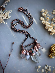Clear Quartz & Tourmaline Copper Necklace