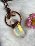 Double Terminated Angel Aura/ Amethys/ Peach Moonstone Moon/ Copper Necklace