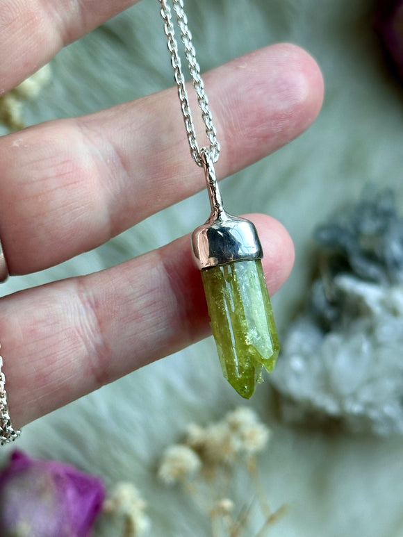Rare vesuvianite Point Sterling Silver Necklace