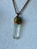 Green Phantom Quartz Point/ Tibetan Turquoise Copper Necklace