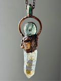 Uv Reactive Petroleum Quartz/ Imperial Topaz/ Prehinite/ Green Tourmaline Copper Necklace