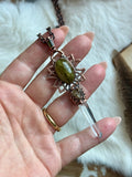 Green Beryl, green Tourmaline, UV reactive Herkimer Diamond, Clear Quartz Copper Necklace