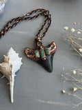 Mako Shark Tooth Fossil/ Tournaline Copper Necklace