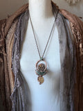 Ammonite Fossil/ Green Kyanite/ Seraphinite Copper Necklace