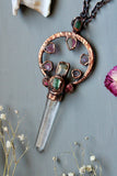 Clear Quartz/ Green Tourmaline/ Facted Citrine/ Faceted Ponk Tourmaline/ 5 Pink Tournaline Slice Copper Necklace
