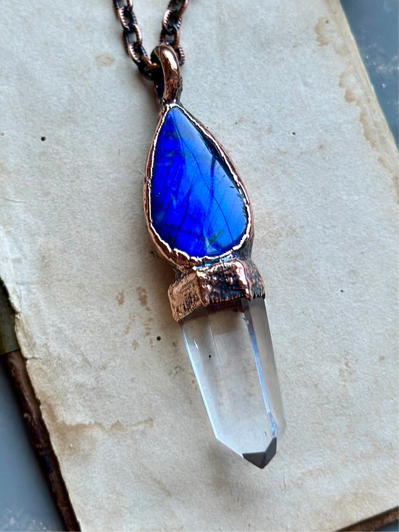 Blue Labradorite & Clear Quartz Copper Necklace