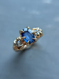 Ceylon Sapphire & Diamond 14k Yellow Sold Gold Ring Size 6