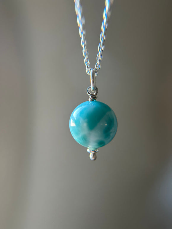 Larimar Orb Sterling Silver Necklace