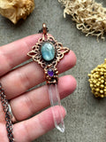 Mandala Clear Quartz/ Amethyst/ Kyanite Copper Necklace