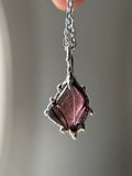 Dainty Pink Carved Tourmaline Sterling Silver Necklace