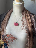 Carved Flower Rhodonite Sterling Silver Necklace