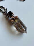 Rare Garden Quartz With Titanium Rutile & Hessonite Copper Necklace