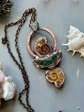 Ammonite Fossil/ Green Kyanite/ Seraphinite Copper Necklace