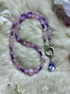 Lavender Quartz/ Kunzite/ Amethyst/ Rose Quartz Beaded Sterling Silver Necklace