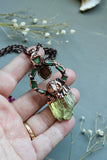 Raw Green Kunzite/ Green Tourmaline/ Tourmaline Slice/ Topaz Copper Necklace