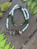 Moss Agate & Smoky Skeletal Quartz Beaded Sterling Silver Necklace