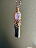 Black Tourmaline/ Apex Amethyst/ Green Tourmaline Copper Necklace