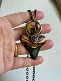 Titanium Rutile/ Hypersthene/ Fossil Mako Shark Tooth Copper Necklace