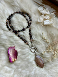 Rutile/ Garnet/ Smokey Quartz Beaded Sterling Silver Necklace