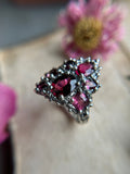Red Garnet & Tourmaline Sterling Silver Ring Size 7