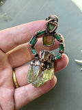 Raw Green Kunzite/ Green Tourmaline/ Tourmaline Slice/ Topaz Copper Necklace
