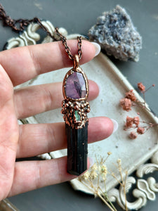 Black Tourmaline/ Apex Amethyst/ Green Tourmaline Copper Necklace