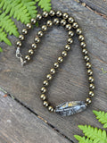 Pyrite & Black Tourmaline in Quartz Beaded Sterling Silver Necklace