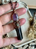 Black Tourmaline/ Apex Amethyst/ Green Tourmaline Copper Necklace