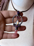 Pink Paprok Tournaline/ Pink Tournaline Silce/ Amethyst/ Purple Yellow Labradorite Copper Necklace