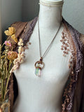 Double Terminated Angel Aura/ Amethys/ Peach Moonstone Moon/ Copper Necklace