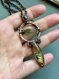 Moldavite/ Star Rutile/ Raw Hessonite Garnet/ Hypersthene Copper Necklace
