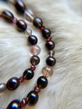 Rutile/ Garnet/ Smokey Quartz Beaded Sterling Silver Necklace