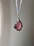 Dainty Pink Carved Tourmaline Sterling Silver Necklace