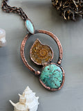 Ammonite Fossil/ Labradorite/ Shattakite Copper Necklace