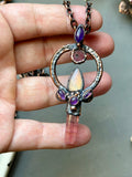 Pink Paprok Tournaline/ Pink Tournaline Silce/ Amethyst/ Purple Yellow Labradorite Copper Necklace