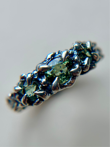 Triple Madagascar Sapphire Sterling Silver Ring Size 8.25
