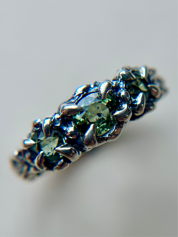 Triple Madagascar Sapphire Sterling Silver Ring Size 8.25