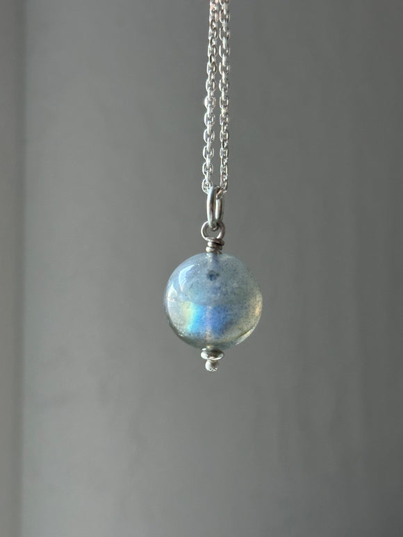 Labradorite Orb Sterling Silver Necklace