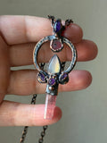 Pink Paprok Tournaline/ Pink Tournaline Silce/ Amethyst/ Purple Yellow Labradorite Copper Necklace