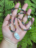 Rainbow Tourmaline & Pearl Beaded Sterling Silver Necklace