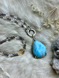 Larimar/ Smoky Quartz/ Clear Quartz/ Citrine Beaded Sterling Silver Necklace