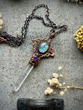 Mandala Clear Quartz/ Amethyst/ Kyanite Copper Necklace