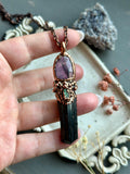Black Tourmaline/ Apex Amethyst/ Green Tourmaline Copper Necklace